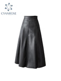 Dodobye Women's Coffee Leather Skirt Y2k Streetwear A-Line Long Skirt Harajuku Korean Vintage 90s High Waist Skirt Gothic 2000s Clothes