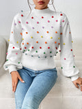 christmas outfit Dodobye Long Sleeves Loose Pompom Triming Round-Neck Knitwear Pullovers Sweater Tops