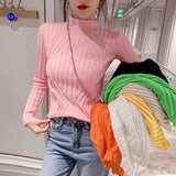 Black Friday Dodobye Pit Stripe Knit Sweater Women Korean Fall Winter Fashion Slim Elegant Solid Half High Collar Long Sleeve Pullover Basic Chic Top