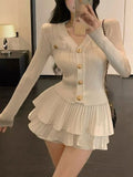 Dodobye Elegant Dress 2 Piece Skirt Set Office Lady Casual French Knitted Top + Women Party Sexy Mini Skirt Korean Fashion Autumn 2025