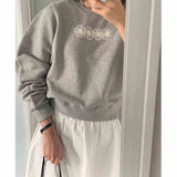 christmas outfit Dodobye Embroidered Lace Flowers Pullover Sweatshirt