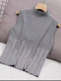 Dodobye Women Casual Knitted Sleeveless Tank Tops Solid Half High Collar Slim Base Shirt Sexy Top Knitwear Y2k High Street Summer