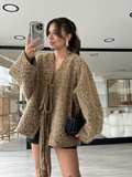 christmas outfit Dodobye 2025 New Solid Women's Lace Up Mohair Cardigan Coat Elegant V Neck Long Sleeve Loose Casual Jacket Spring Lady Fashion Outerwear