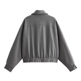 Black Friday Dodobye 2024 Autumn New Product Women's casual loose collar long sleeved gray chain jacket jacket