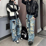 Dodobye Blue hole design high street popular high waisted jeans men y2k baggy hip hop fashion trend straight wide leg pants 2025 vintage