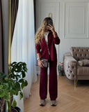 Dodobye Knitted Cardigans Pants Set Women Polo Collar Zipper Sweater Wide Leg High Waist Trousers Suits 2 Pieces 2025 Autumn Female Sets