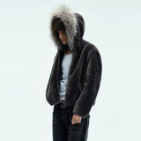 Dodobye 2024 Winter Vintage Harajuku Casual new Black Lamb Coat Women thick warm jacket Street fashion fur collar zipper hoodie 0114