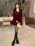 Dodobye 2025 Spring Red Lolita Y2k Short Party Dress Women Casual Kawaii Sweet Mini Dress Elegant Chic One Piece Dress Korean Fashion