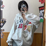 christmas outfit Dodobye Aesthetic Embroidery Letters Zip Up Hoodie