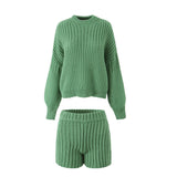 christmas outfit Dodobye 2025 Autumn and Winter Knitted Suit Sweet Solid Color Loose Sweater Sexy Slim Shorts Set