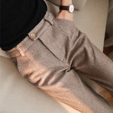 Dodobye Woolen Pants Women Harem Pencil Pants Spring High Waist Pockets Suit Pants Office Lady Striped Zipper Trousers