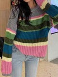 Dodobye-Knit Rainbow Stripe Loose Sweater