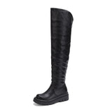 thanksgiving outfit Dodobye Women Thigh Boots 56cm Round Toe Wedges Heels 5cm Platform Slip On Size 40 41 42 43 Leisure Daily Knight Booties