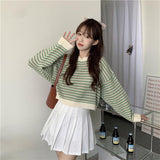 Black Friday Dodobye Korean Striped Sweater Women Loose Lazy Fall Winter O-Neck Knitted Pullover Harajuku Sweet Pretty Style School Jumpers Tops