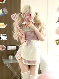 Dodobye 2025 Summer Fashion Outfits Chic White Puff Sleeve Blouse + Pink Plaid Strap Dress Female Sweet Kawaill Y2k Short Party Suits