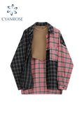 Dodobye Turn-Down Neck Long Sleeve Patchwork Plaid Shirts Women Autumn Oversize Button Up Shirt Korean Fashion Casual Outwear Tops