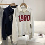 christmas outfit Dodobye 90s Numbers Embroidered Half Zip Sweatshirt