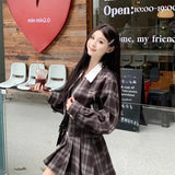 thanksgiving outfit Dodobye 2024 Autumn New Women's Plaid Jacket And Skirt Set Chic Vintage Simple Style With Leather Belt Fashion Dress Outfit