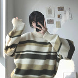 Black Friday Dodobye Zoki Turtleneck Sweaters Women Vintage Striped Fall Winter Casual Thicken Warm Preppy Pullovers Baggy All Match Knitwear Jumper