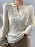 Dodobye-Solid V Neck Ribbed Splice Sweater