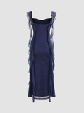 Dodobye Elegant Sheath Square Neckline Navy Blue Chiffon Ruffles Prom Dresses Formal Dress (PRE-ORDER)