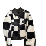 thanksgiving outfit Dodobye Vintage Black And White Checkered Leather Jacket Women's Petite Cropped Fashion Top New Arrival Trendy Street Style Jacket