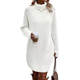 thanksgiving outfit Dodobye Women s Fall Mini Dress Long Sleeve Turtleneck Solid Color Knitted Dress Casual Sweater Dress