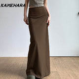 Dodobye Japanese Retro Brown Spicy Girl Split Hip Half Skirt Low Waist One-piece Slim Fit Slimming Knitted Long Skirts Female Y2k