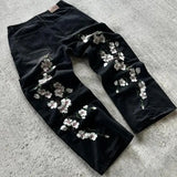 Dodobye Y2K baggy jeans Harajuku cherry blossom embroidery jeans fashion Hip Hop streetwear men women gothic Casual wide leg Denim Pants