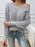 christmas outfit Dodobye Long Sleeves Loose Solid Color Split-Joint Off-The-Shoulder Pullovers Sweater Tops