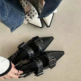 Dodobye Slingback Shoes Gothic Chunky Heels Women's Pumps Rivet Street Style Medium Heel Punk Vintage Casual Sandals Spring Summer 2024