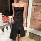 Dodobye Elegant Women Spaghetti Straps Dress Sexy Summer Split Party Long Dress Female Beach Maxi Sundress Black New Vestidos