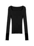 Dodobye-Square Neck Splice Slim Long Sleeve Knit