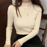 Dodobye Women Sweater Vintage Basic Solid Knitted Tops Casual Slim Pullover Korean Sweaters Simple Jumper Autumn Winter Mock Neck