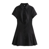 thanksgiving outfit Dodobye 2024 Spring Summer Casual Women Shirt Dresses Fashion Streetwear Turn-down Collar Pleated Single Breasted Short Dresses