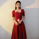 Dodobye French Vintage Summer Women's Dress 2025 One Piece Dress Korean Short Sleeve Elegant Solid Dress Females Evening Party Design