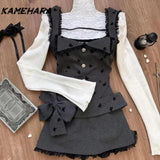 Dodobye Japanese Sweet White Ruffled Top Casual Slimming Vest High Waisted Skirts Spring Autumn 3-piece Sets أطقم نسائية قطعتين