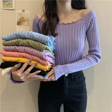 Black Friday Dodobye Autumn Slim Knitted Crop Sweaters Women Fashion Solid Long Sleeve Square Collar Pullovers Korean All Match Chic Casual Sweaters