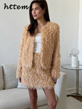 Dodobye Elegant Tassels Cardigan Mini Skirt Set O-neck Long Sleeve Coat Sexy Short Skirts 2024 Autumn Lady Fashion Knit 2 Piece Sets New