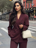 christmas outfit Dodobye 2024 Chic Burgundy Red Double Breasted Suit Jacket Women Elegant Lapel Long Sleeve Flap Pockets Blazer Coat Lady Commute Outwear