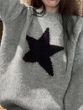 Dodobye-Vintage Star Jacquard Crew Neck Sweater