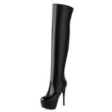 thanksgiving outfit Dodobye Sexy Women Thigh Boots Round Toe Stiletto 12cm Platform Zipper Large Size 44 45 46 Party Club Dancing Stretch Booties