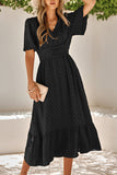 Dodobye-V Neck Ruffle Sleeve Long Dress