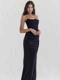 thanksgiving outfit Dodobye Strapless Party Dress For Women Sexy Backless Slim Elegant Gown Wrinkle Patchwork Long Dresses Black Female Club Evening Robes