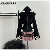 Dodobye Japanese Sweet Kawaii 3-piece Sets Women High Street Sweet Hooded Coat Retro Bow Sling Vest High Waist Plaid Pink Skirt