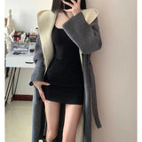 Black Friday Dodobye Fake Two-Piece Knitted Cardigan Women Hooded Patchwork Korean Fall Sweater Fashion Loose Casual High Street Big Pockets Jumpers