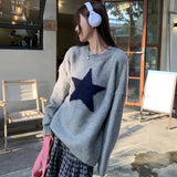 Black Friday Dodobye Star Pullover Sweater Women Korean Fashion Loose O-Neck Warm Fall Winter Knitwear Pretty Style Hip-Hop Lazy Female Jumpers Tops