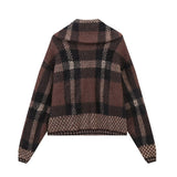 Black Friday Dodobye Autumn/Winter New Product Women's Fashion Collar Long Sleeve Sweater Checkered Knitwear Cardigan Sweater Coat