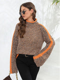 christmas outfit Dodobye Casual Long Sleeves Loose Contrast Color Half Turtleneck Sweater Tops