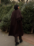 christmas outfit Dodobye Women's Chic Detachable Scarf Collar Oversized Cape Coat Elegant Button Flap Pockets Full Sleeve Overcoat 2025 Female Streetwear